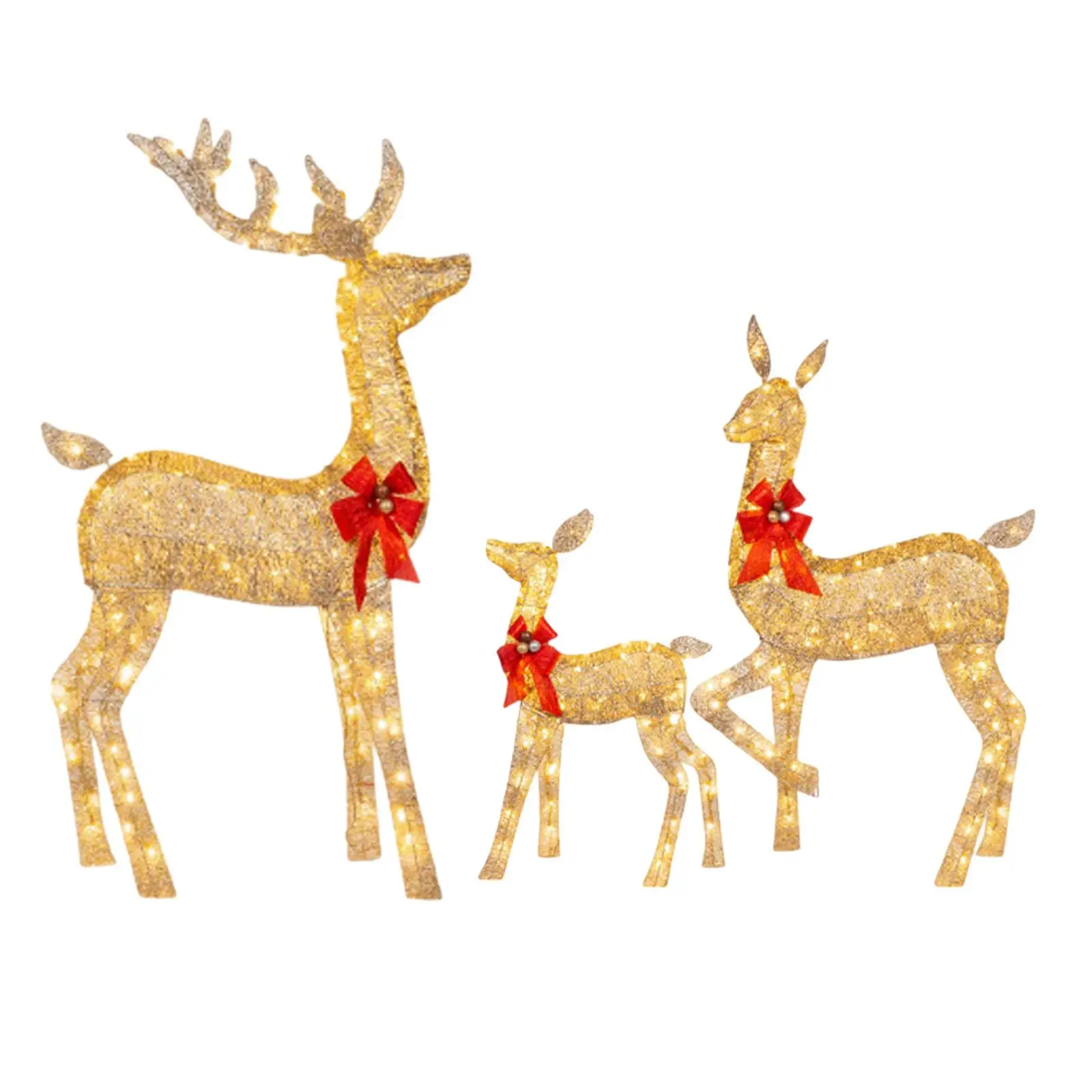 

Рождественские освещенные оленей для семьи с красным бантом, реквизит, декор, праздничный светящийся декор
