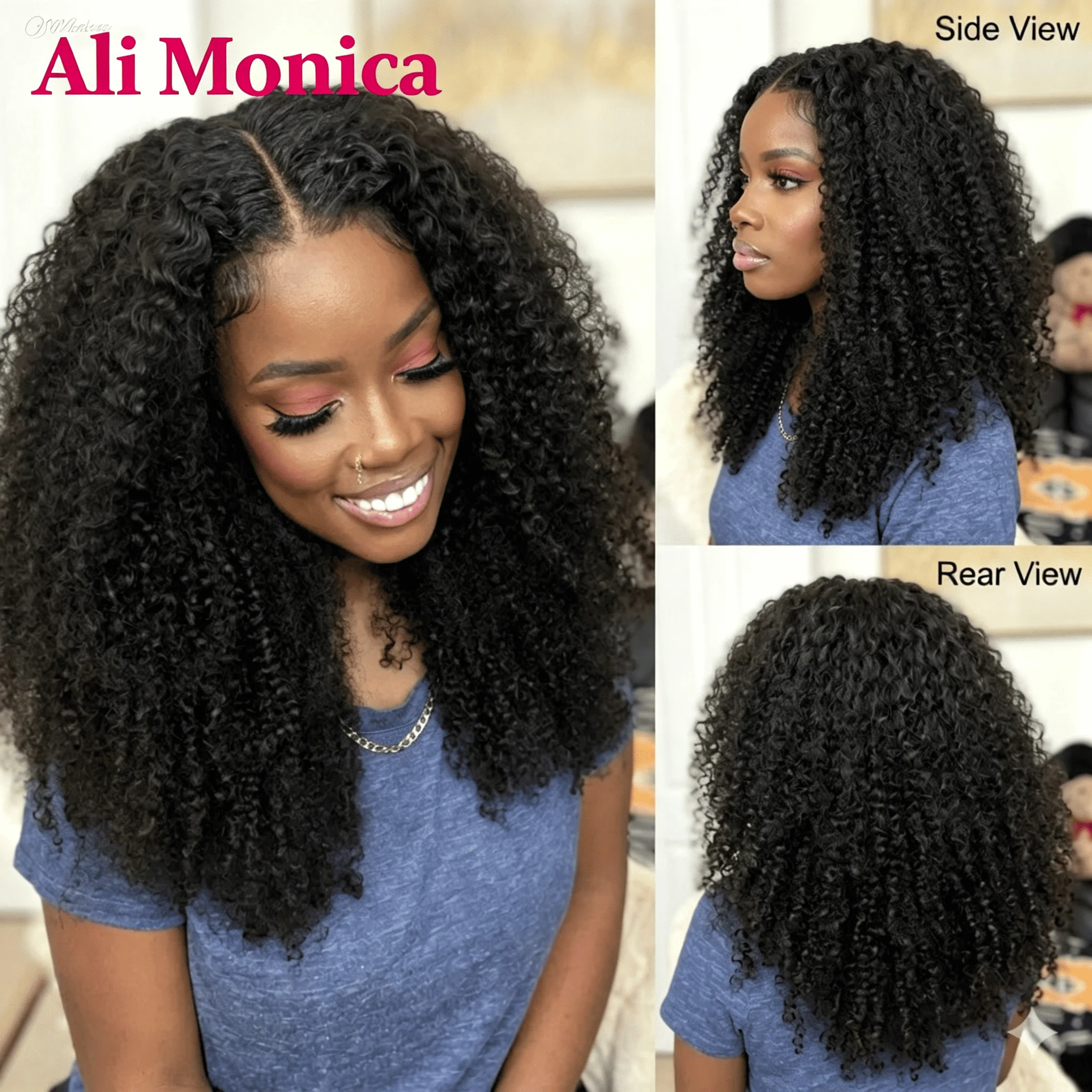 1B Afro Kinky Curly Echthaar Glueless Perücken 200 250 Dichte Vietnamesisches Echthaar Flip-Over Halbperücke mit Kordelzug – Detail 1