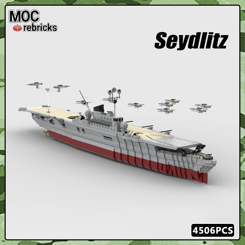 

MOC WW2 Military Warship Seydlitz German Cruiser Large Ocean War Weapons Building Block Set DIY Toys for Kid Christmas Gifts