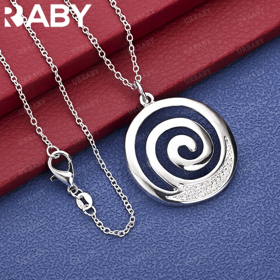 

URBABY 40-75cm 925 Sterling Silver Zircons Round Pendant Necklace Charm Trend Birthday Gifts Fashion Party