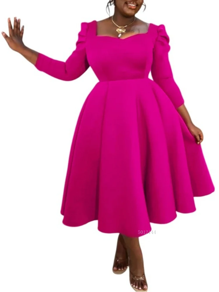 

Dashiki African Dresses for Women Autumn Spring 2026 Fashion Long Sleeve Square Collar Party Evening Midi Dress Africa Clothing