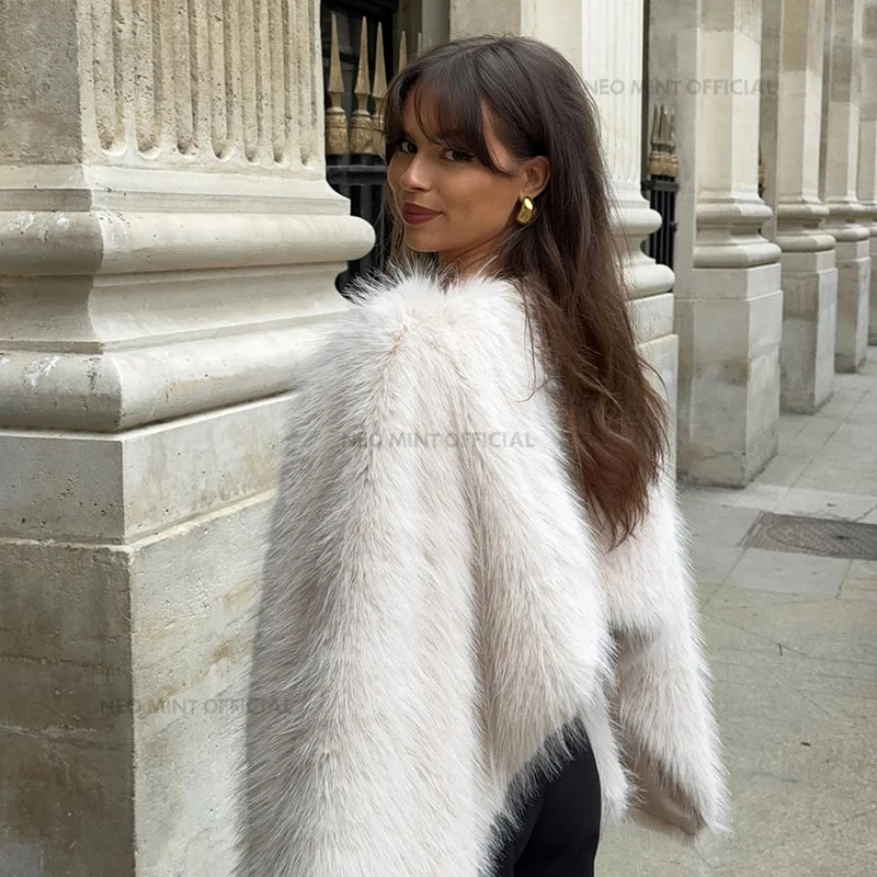 Neo hortelã novo 2025 outono pele do falso colheita topo pullovers ins chique rua meninas fofo casaco de pele de raposa inverno capa de pele streetwear
