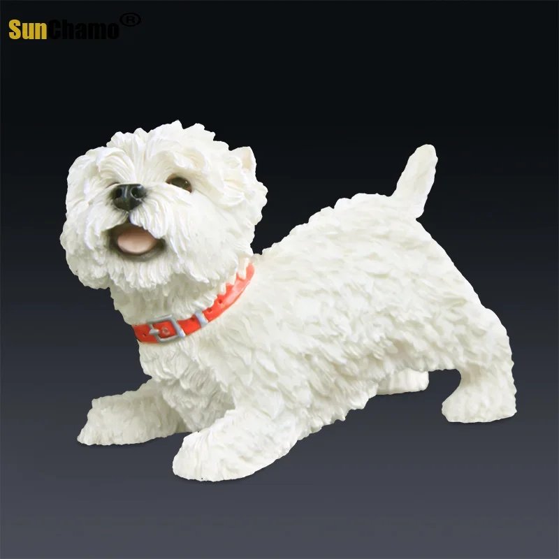 West Highland Dark White Terrier Figure Simulation Animal Model Resin Dog Figurine Crafts Car Decoration Home Decors Ornaments