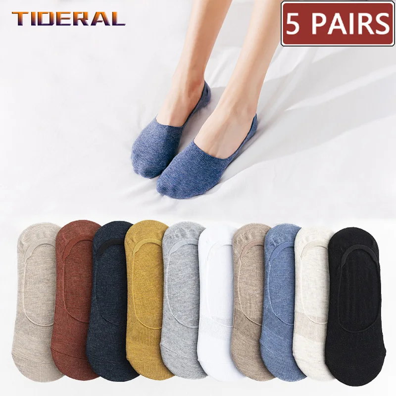 5 Pairs Women Cotton Invisible Socks Slippers Silicone Non slip Summer Low Cut Socks Female Solid No show Soft Boat Socks