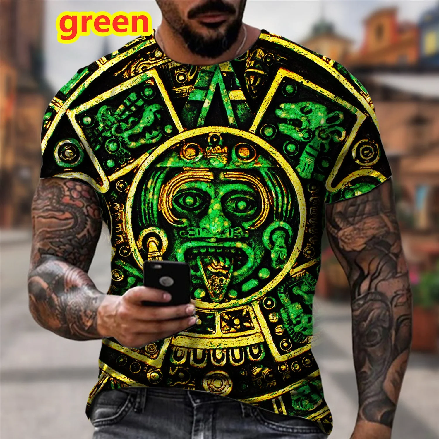 Summer 2024 Men's Clothing Aztec Calendar 3D Printed T-Shirt fashion and leisure Short Sleeve O Neck Tee Funny Neutral shirt Top