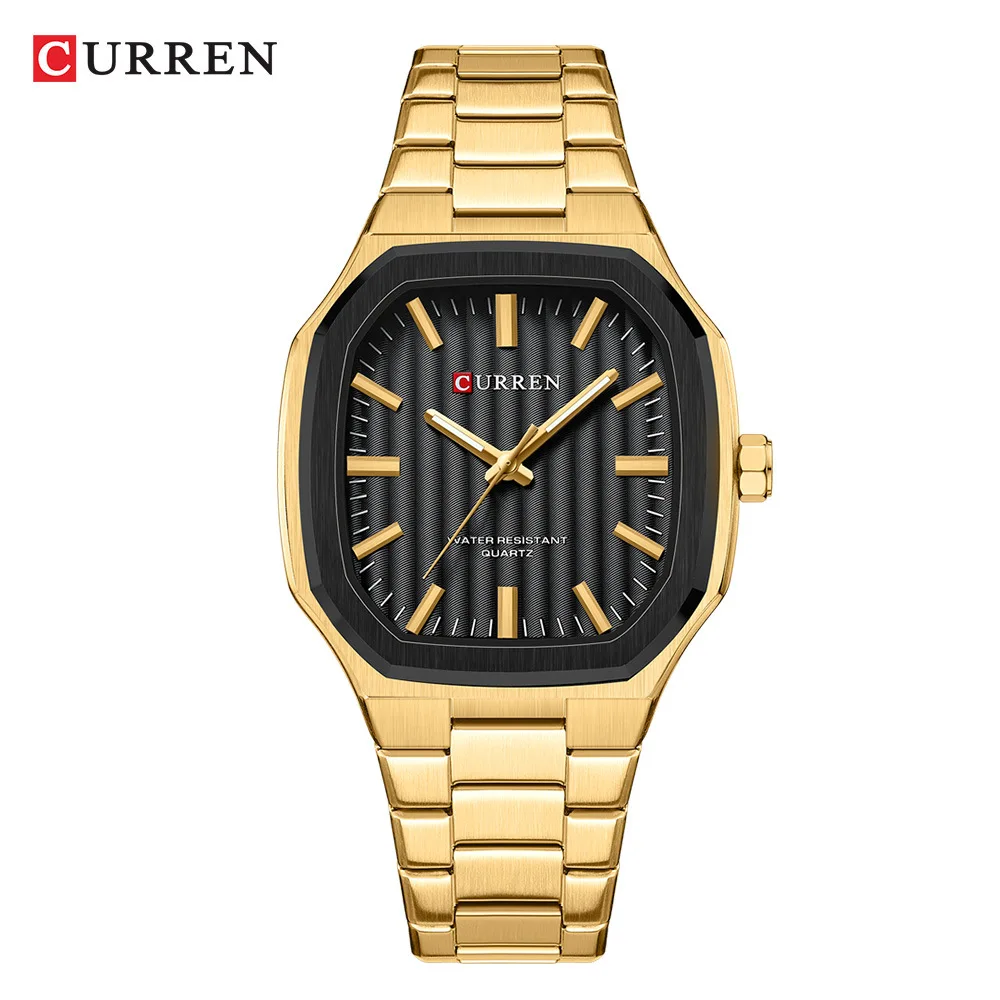 CURREN 8458 Men\'s Quartz Watch Fashion Business Simple Silvery Gold Stainless Steel Strap Wristwatch for Male