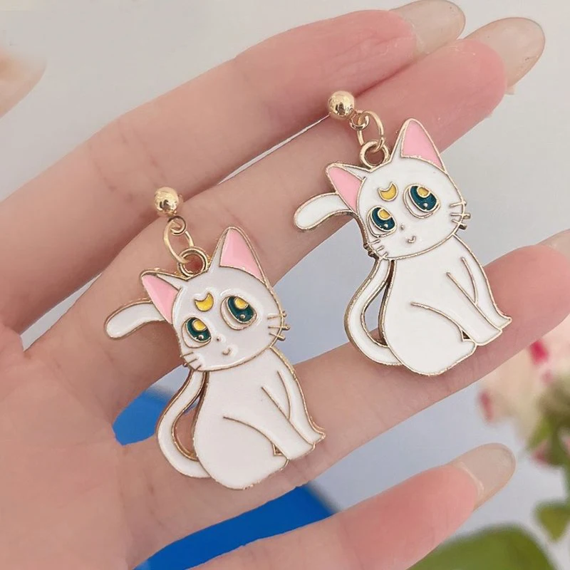 Anime Cute Drop Earrings Kawaii Cartoon Moon Cat Pendant Jewelry for Women Korean Fashion Enamel Design Accessories