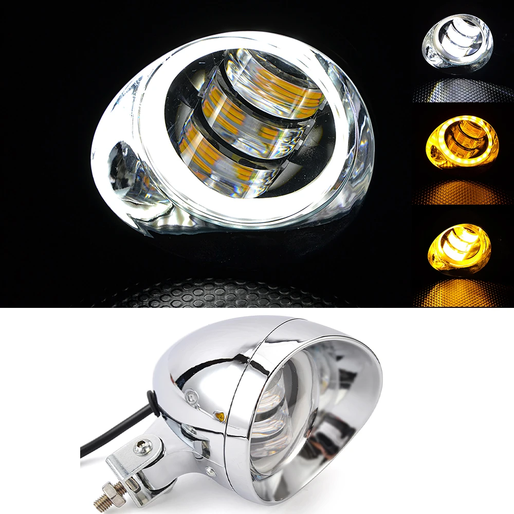 12V Motorcycle LED Driving Passing Fog Spot Light Turn Signal Lamp For Cruisers Choppers Cafe Racers Custom