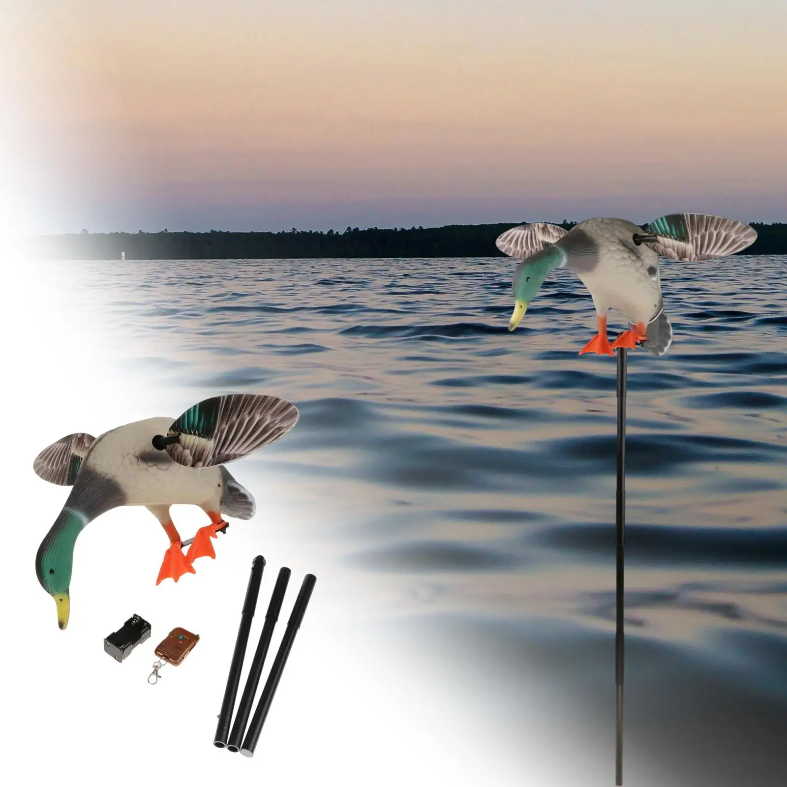 Electric Flying Duck with Remote, Mallard Decoy with Support Foot for Hunting