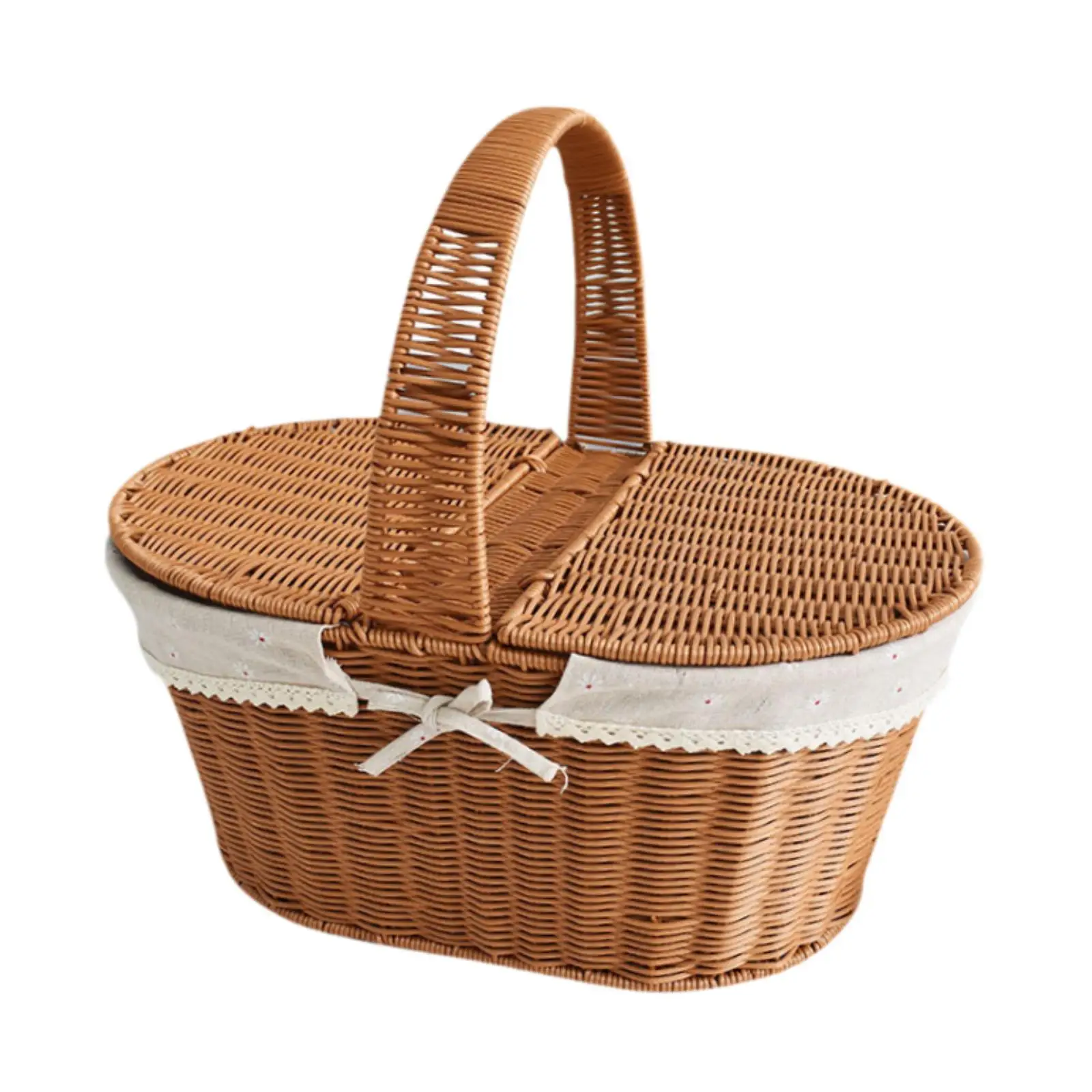 

Imitation Rattan Picnic Basket Handheld Decor Rustic Breathable Woven Fruit Basket for Sandwiches Bread Vegetables Chips Party