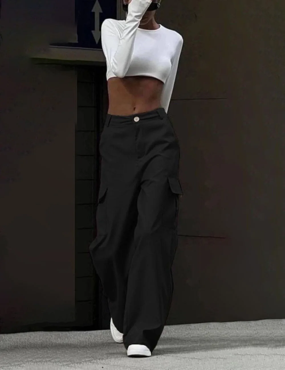 Y2K Women Vintage Cargo Pants Streetwear Casual Harajuku Parachute Pants Beige Sweatpants Baggy Wide Leg Joggers Trousers 2024