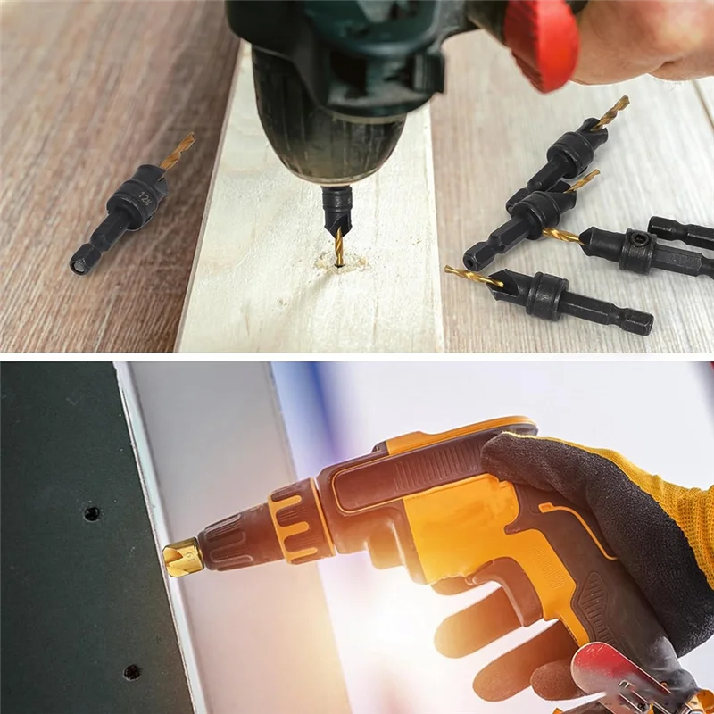 28Piece Woodworking Chamfer Drilling Tools Including Countersink Bit Wood Plug Cutter Drill Bit Set Steel-AA26