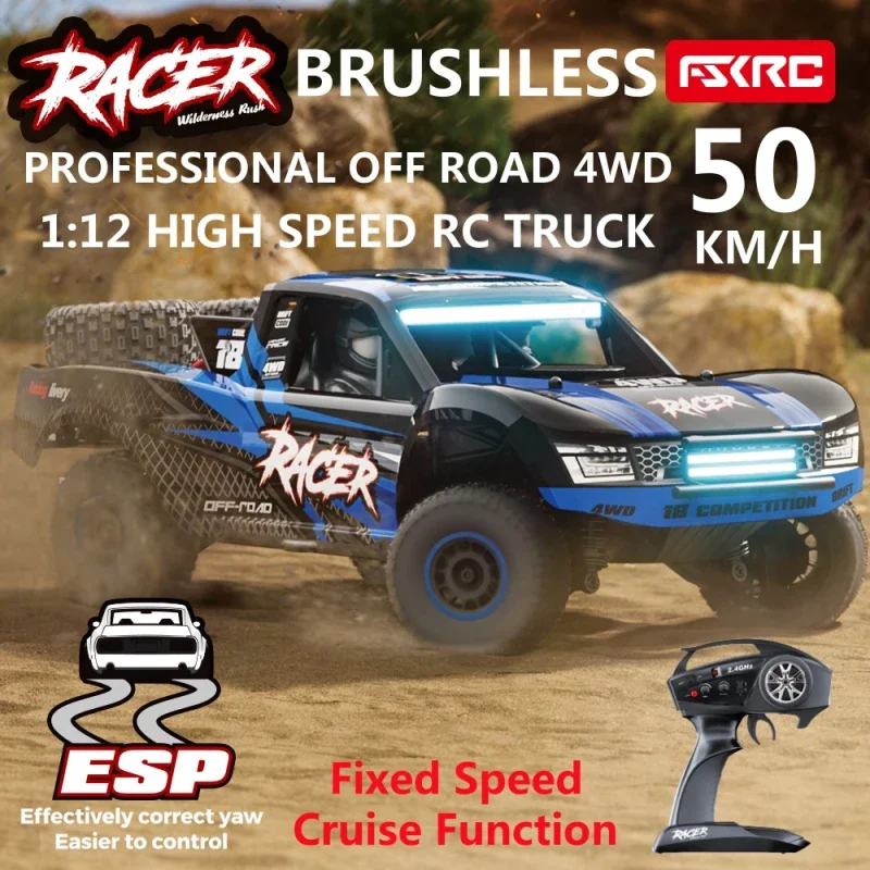 1:12 Brushless Professional Off Road Electric RC Truck Car 50KM/H Fixed Speed Cruise LED Lighting 4WD Racing Remote Control Car