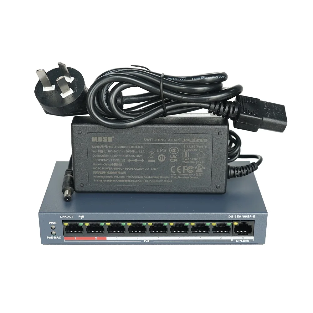 HIKVISION 8CH PoE Switch, DS-3E0109SP-E Unmanaged PoE LAN Switch, PoE LAN Network Switch