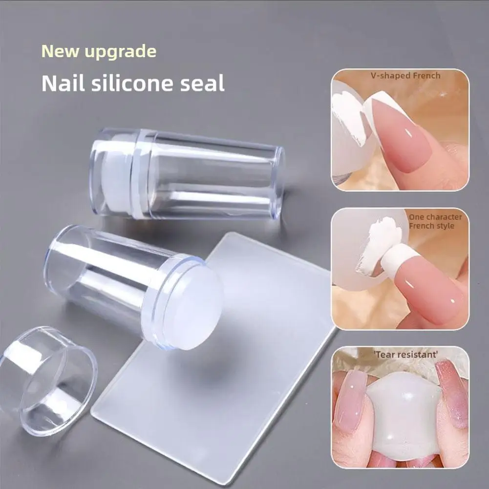 Tampons en silicone transparent pour ongles à double tête, modèle de transfert de gel UV, français, ensemble d'accessoires de manucure, N64.Tools