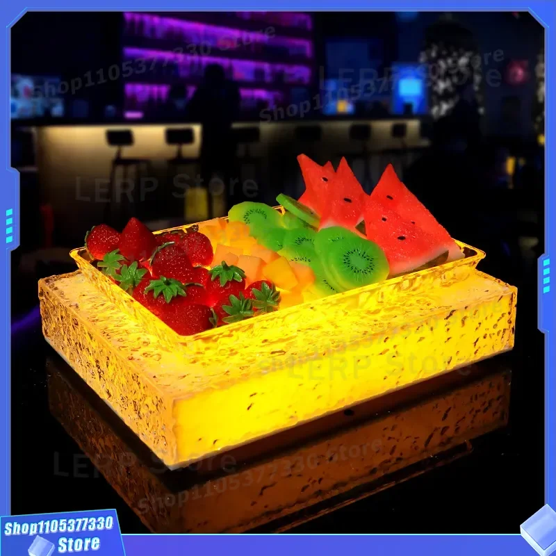 Luminous Acrylic Fruit Plate Ice Pattern Bar Snack Tray for KTV Night Club Party Dried Fruit Serving Dish New Design Home