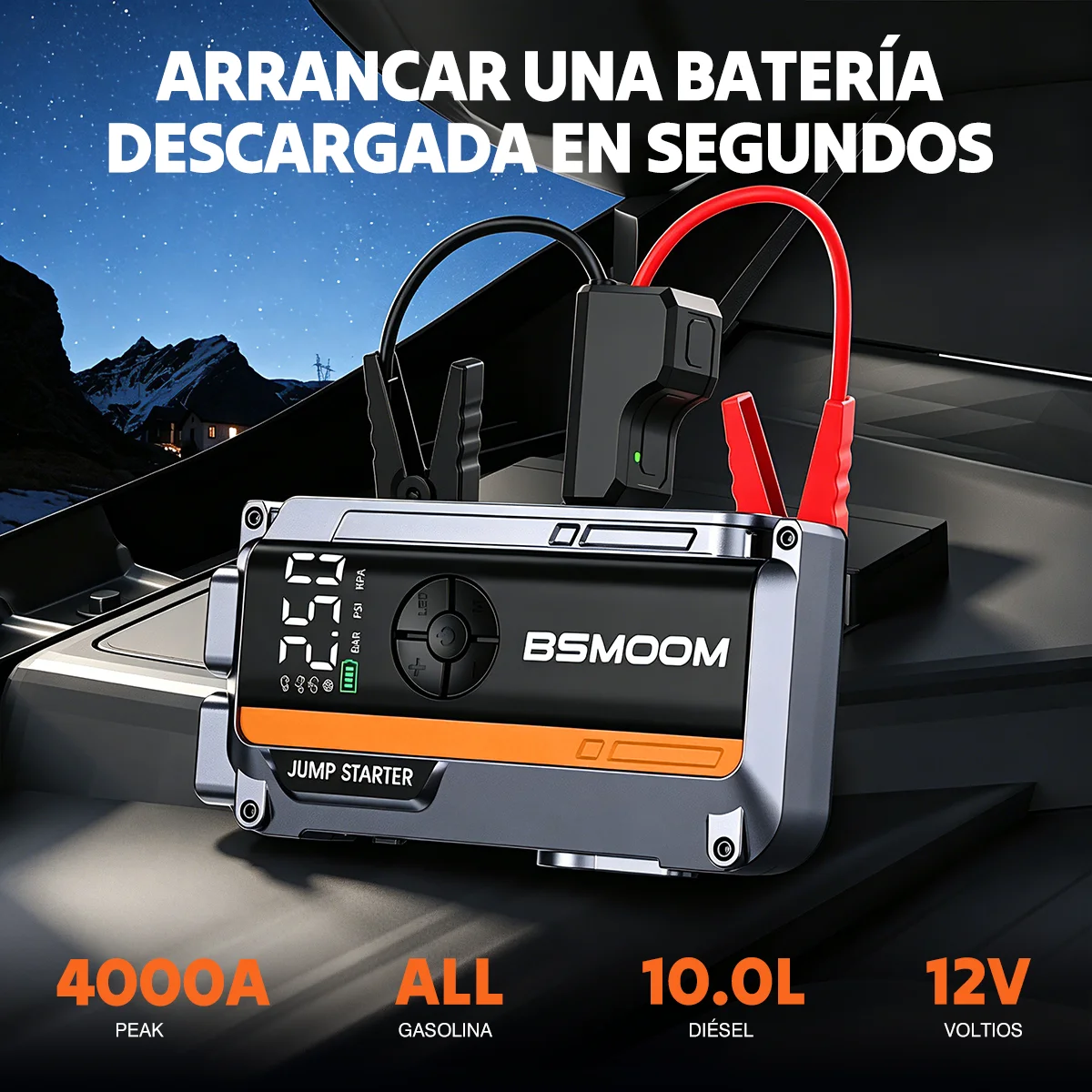 Démarreur de secours 4000A avec compresseur d'air 150 PSI, booster de batterie de voiture 12V, kit d'urgence routier portable 21800 mAh