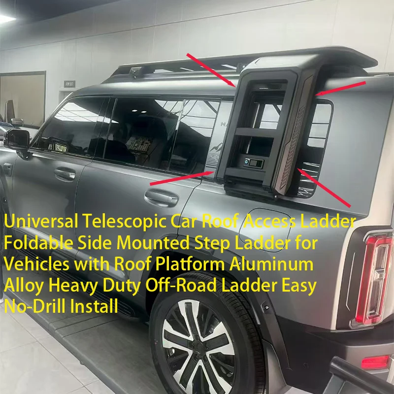 Universal Telescopic Car Roof Access Ladder Foldable Side Mounted Step Ladder for Vehicles with Roof Platform Aluminum Alloy