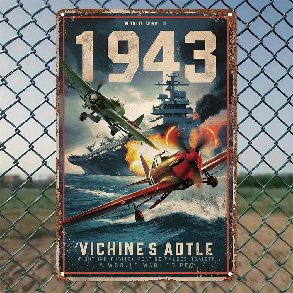 Vintage 1943 World War II Aircraft Battle Aluminum Foil Carved Wall Art, Home, Bedroom, Bar, Cafe, School, Library, Door, Garag