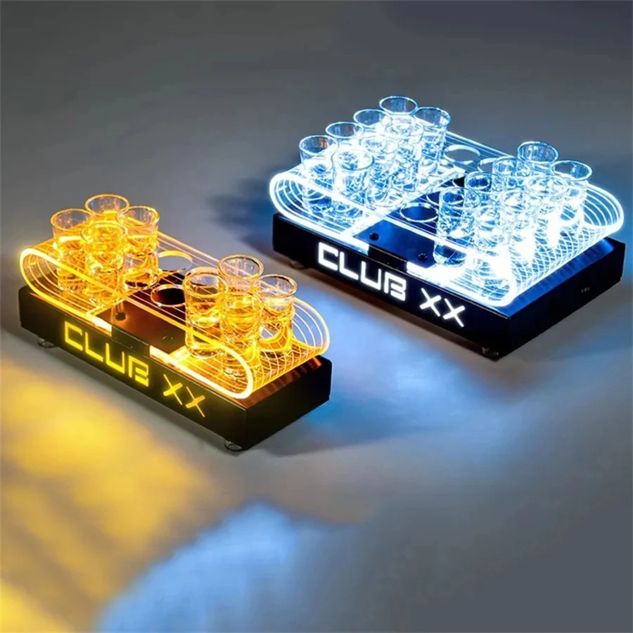 

Rechargeable LED Shot Glass Display Stand Luminous LED Shot Acrylic LED Shot Cup Holder Light Up Serving Tray For Bar Nightclub