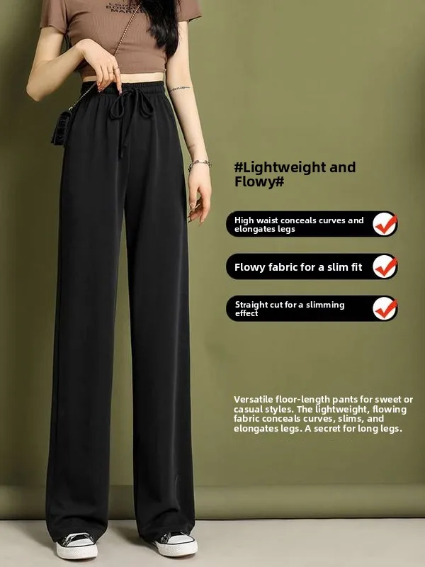 

Copper Ammonia Ice Silk Wideleg Pants Women's Summer Cleanfit Sle Low Waist PVC Fabric Casual Trousers for Middle-aged Women