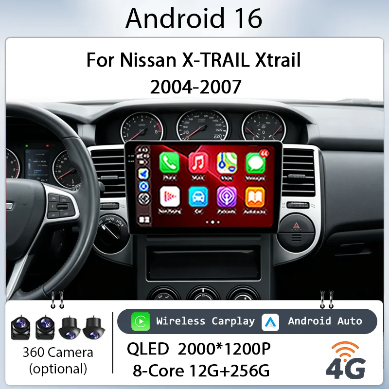 Radio Multimedia para Auto Nissan X-TRAIL Xtrail 2004-2007, Reproductor con Pantalla Táctil Android 16 IPS de 10 Pulgadas, Unidad Principal con CarPlay Inalámbrico y GPS