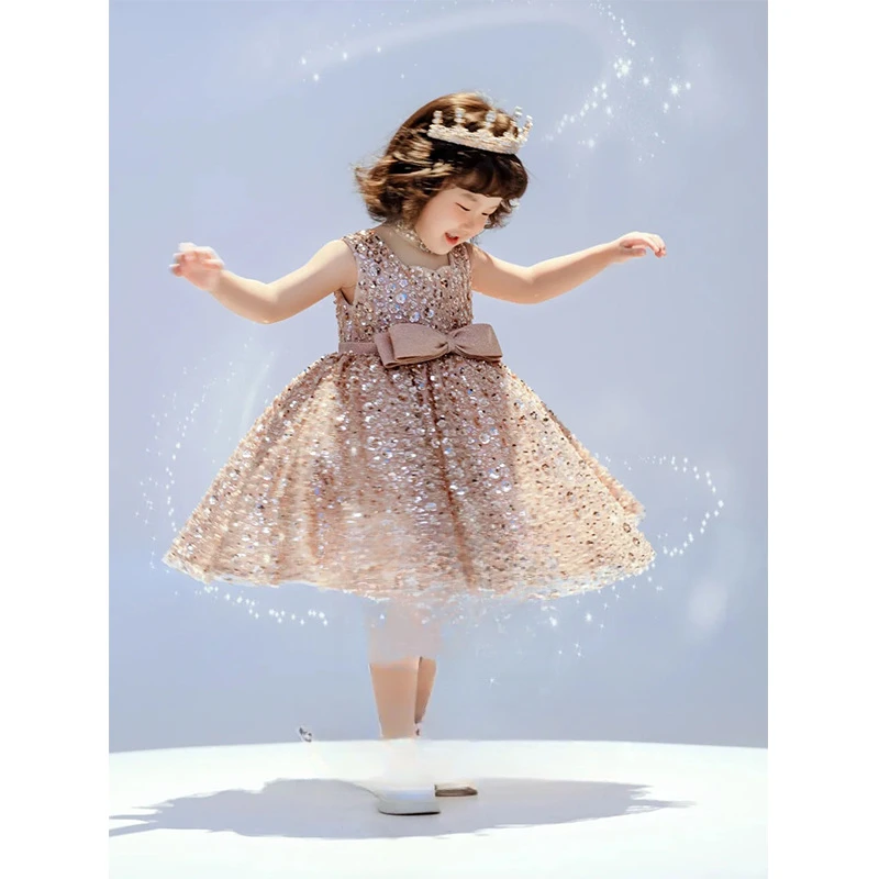 Studio skirt high-end light luxury niche children's birthday princess skirt flower girl wedding host piano girl dress