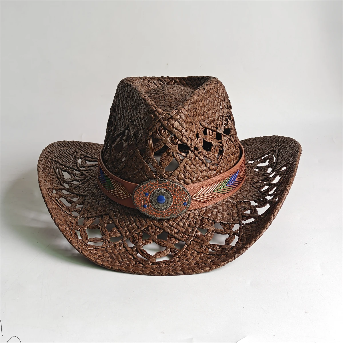 Straw Western Cowboy Hat Woman Men Hollow Outdoor Vintage Summer Beach Cap Jazz Top Hat Sun Protection Caps Love Belt sombrero