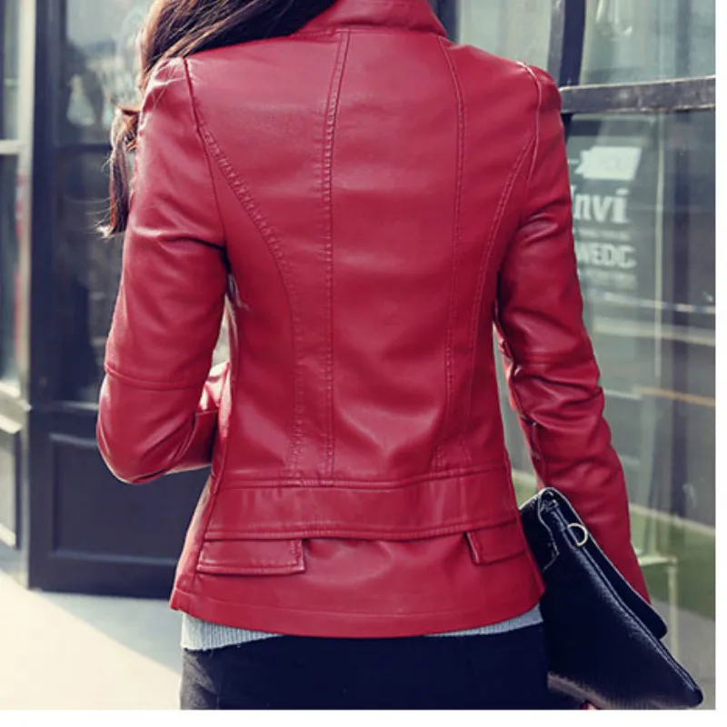 Moto Coat 2024 musim semi musim dingin wanita pendek ramping keren wanita jaket kulit PU wanita manis ritsleting Faux Femme pakaian luar