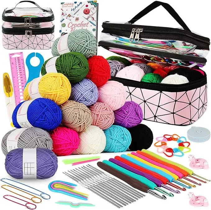 

105 piece set of crochet hooks, complete set of DIY hand woven needle and thread, including yarn storage bag TPR crochet hook se