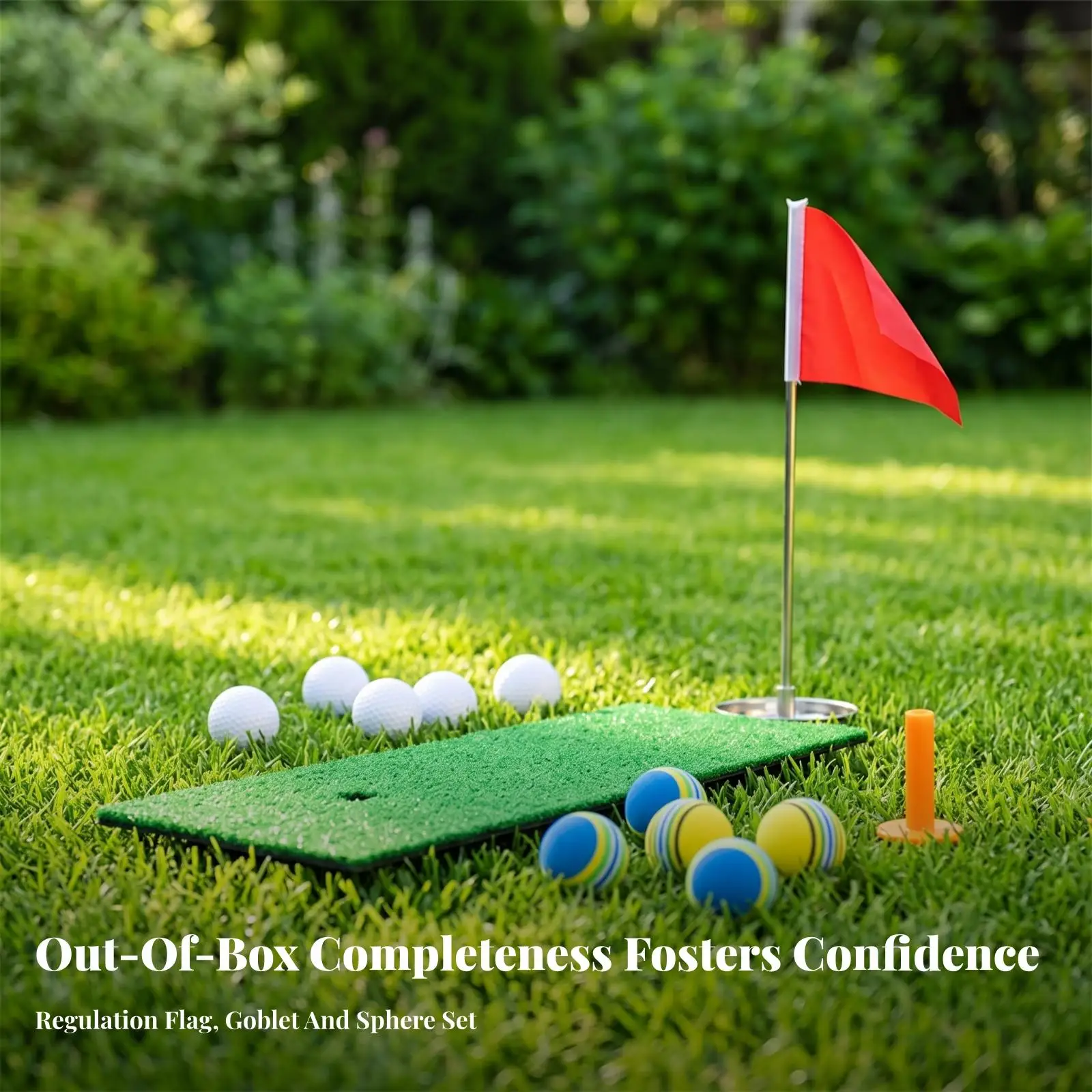 Golf Practice Pad Kit with 10 Balls and Portable Mat for Safe Floor and Grass Protection