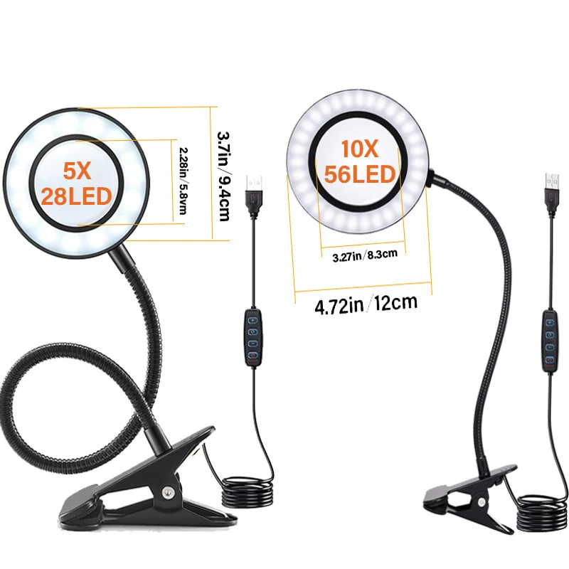 Flexible Desk Lamp LED Illuminated 5X Magnifying 3 Colors LED Magnifying Glass for Soldering Iron Repair/Craft /Hobby /Nail