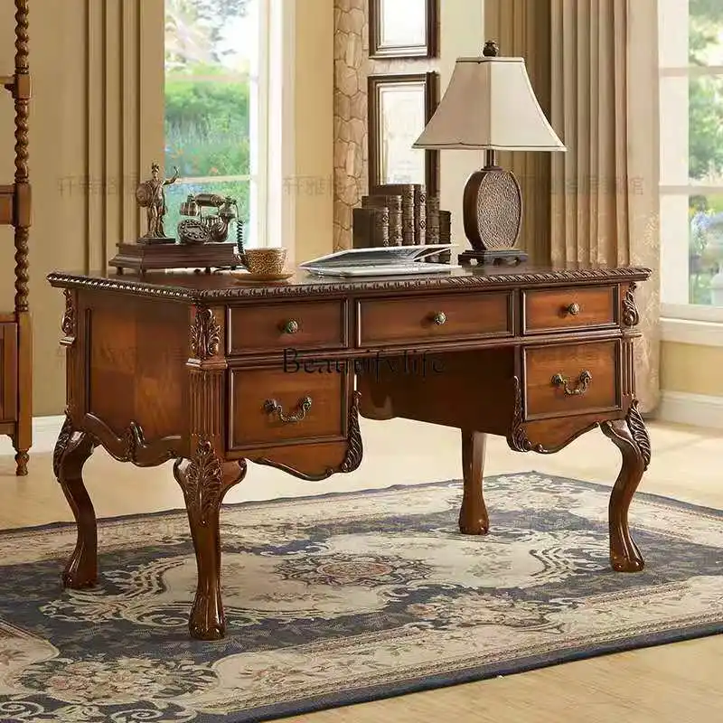 

American solid wood desk European antique home writing desk study calligraphy table