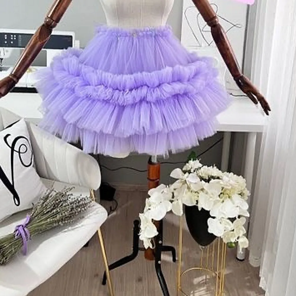 

Lavender Tulle Tutu Skirt Mini Length High Waist Party Dress Hot Sale Trending Summer Festival Wear Petticoat Skirt