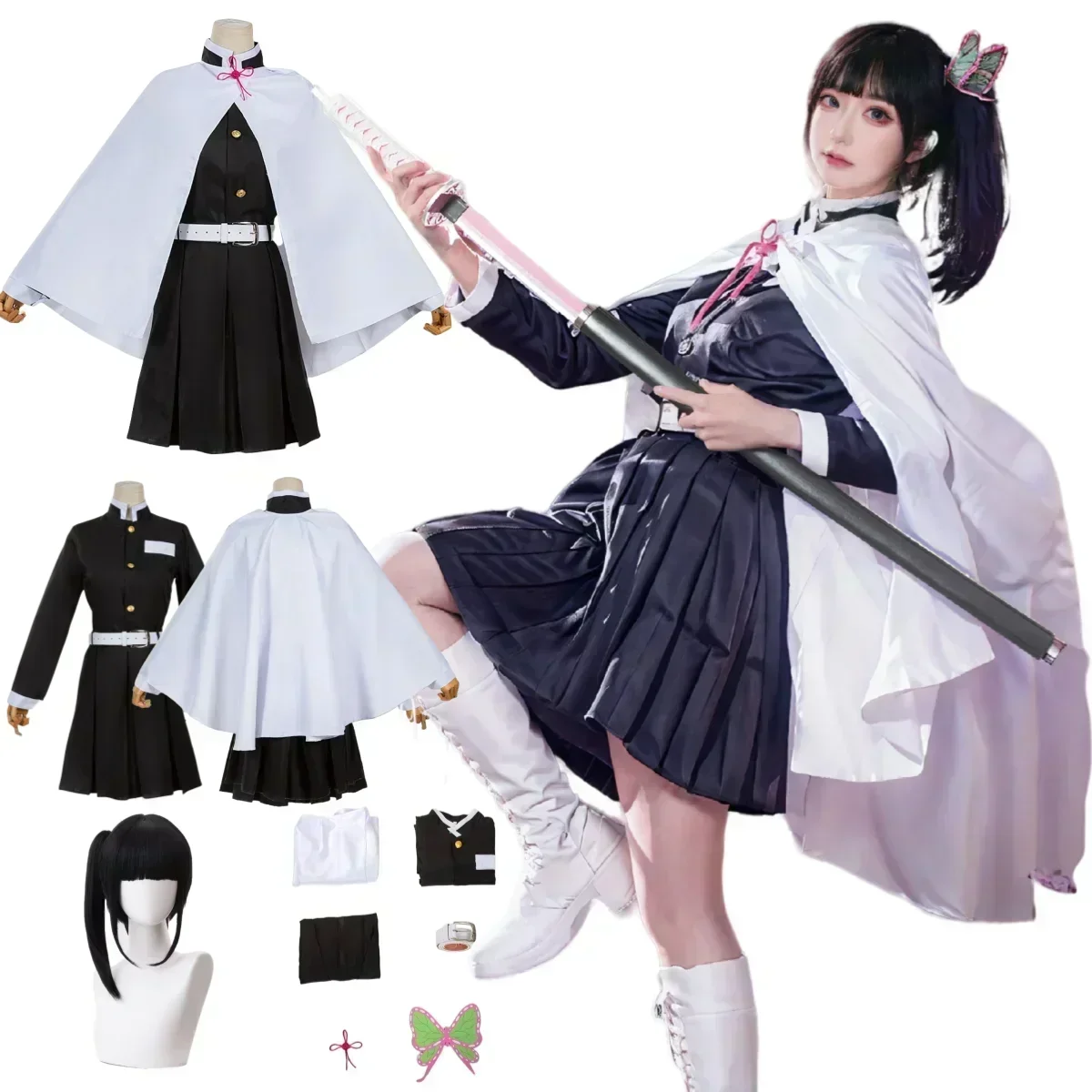 Costume de cosplay Tsuyuri Kanao pour Halloween, uniforme d'anime pour adultes et enfants, kimono, haori, perruque, vêtements d'Halloween