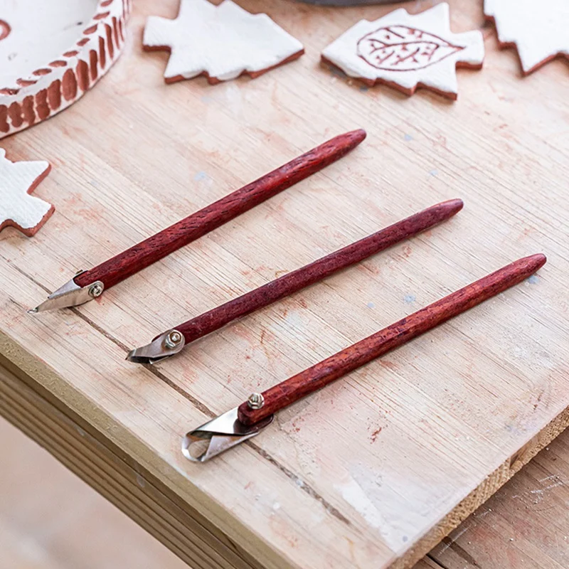 Red Flower Pear Carving Tools Texture Clay Sculptures Hand-Carved Decorative Stainless Steel Ring Knives