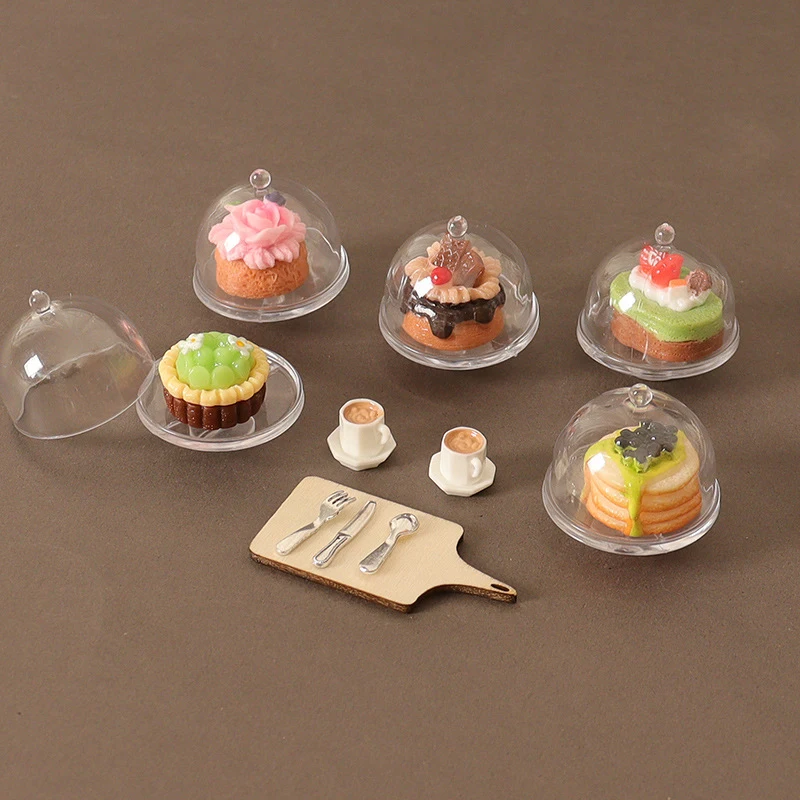 1/12 Dollhouse Simulation Coffee Cake Dessert Set Dollhouse Mini Kitchen Tray Tableware Accessories Dolls House Decoration