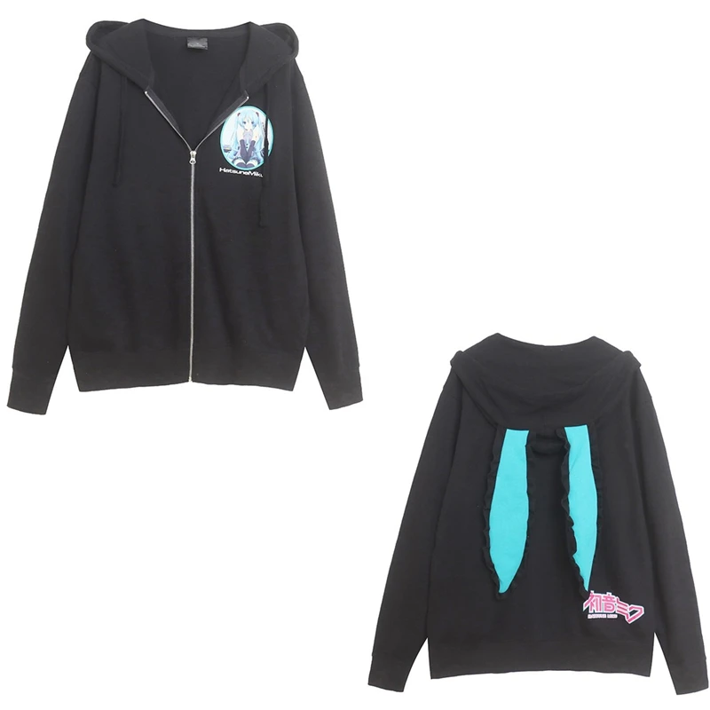 

Cartoon Anime Hoodie Jacket Zipper Fleece Lined Oversize Slimming Women's Long Sleeve Sweatshirt Outerwear Cute Style