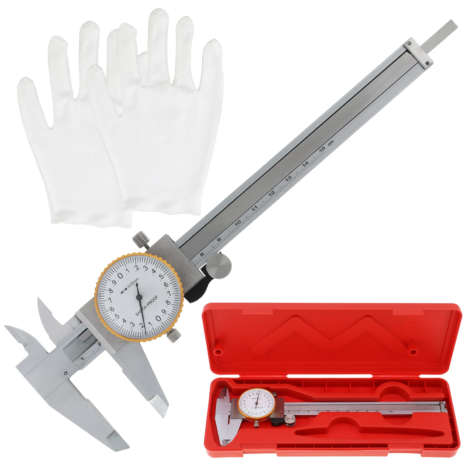 

0-150mm Vernier Calipers Metric Scale Carbon Steel Shockproof Dial Caliper Gauge Ruler Depth Measuring Tool Kit with Gloves Case