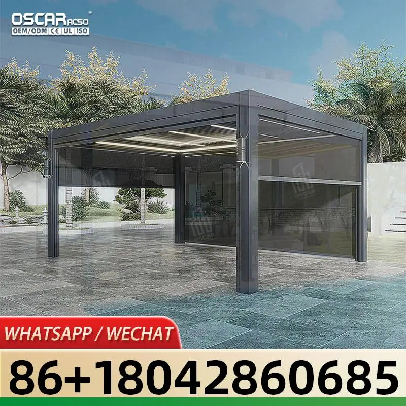 Sensor Remote Control Customized Waterproof Outdoor Sun Shades Louvers for Pergola Roof in Backyard Patio Garden pergola