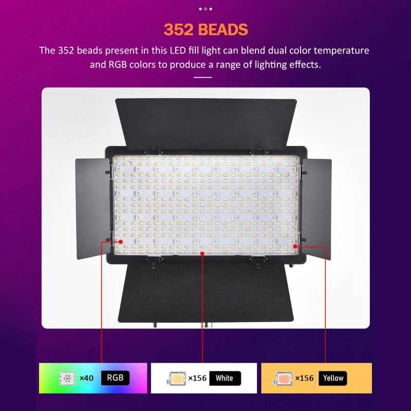 Bi-color RGB Photography Light 36W LED Light Panel 352pcs LED Beads 3200K-5600K Dimmable DC/NP Series with Remote Controller