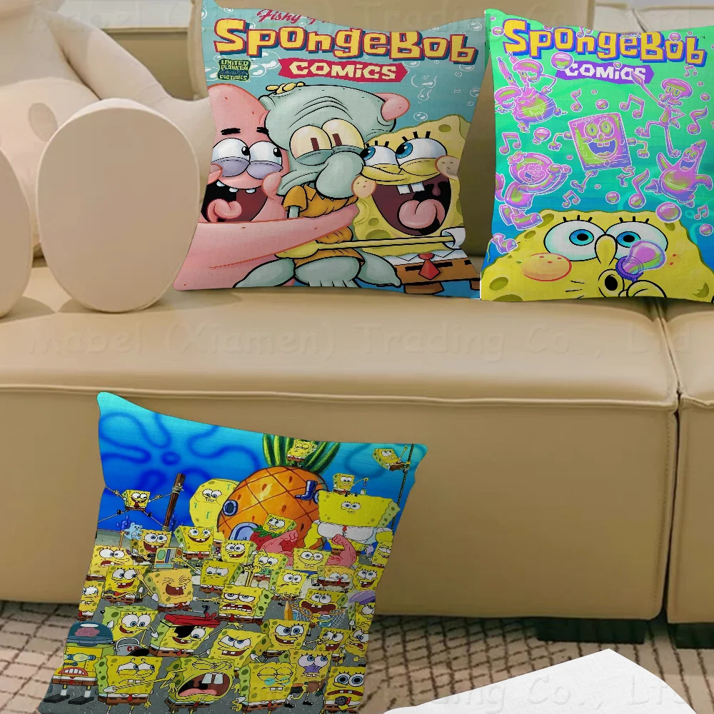 

SpongeBob SquarePantsPillow Covers Cartoon Sofa Decorative Home Double-sided Printing Short Plush Cute Cushion Cover