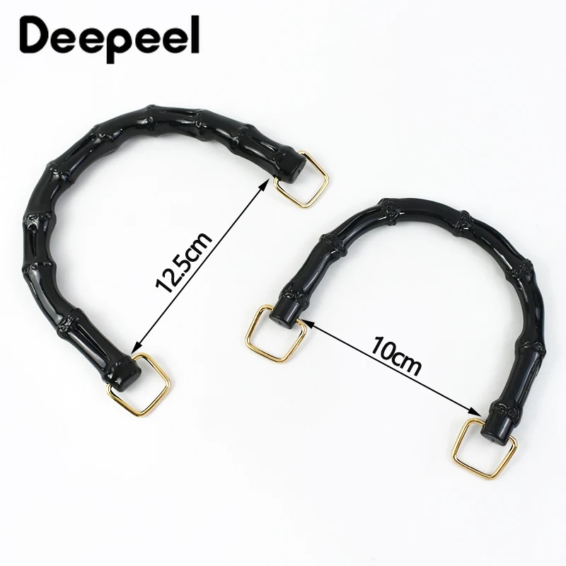 2Pcs Deepeel 10/12cm Fashoin Plastic Bag Handles Black Faux Bamboo Handle for Women Handbags Purse DIY Bags Parts Accessories