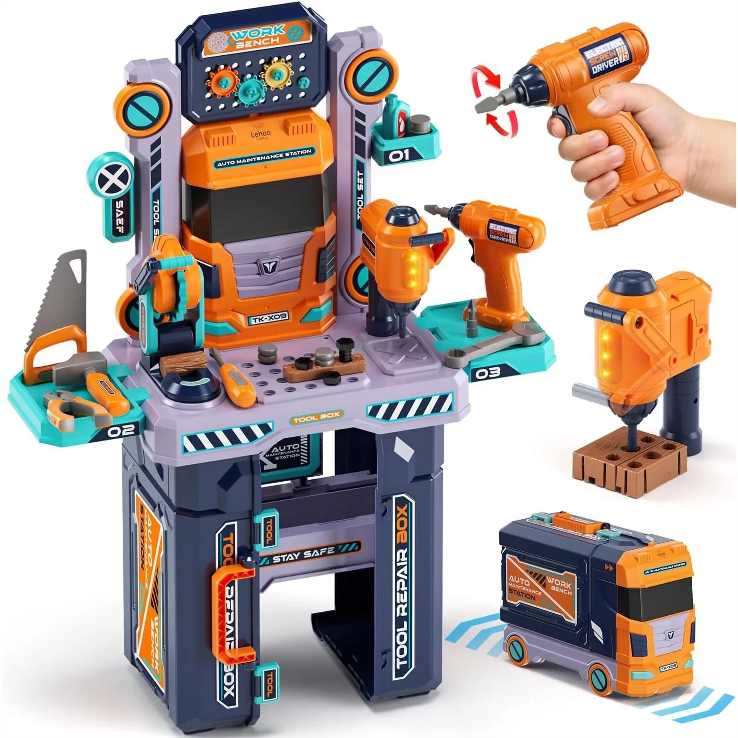 

Kids Tool Bench 32.5in Toddler Workbench with Electric Drill, 2-in-1 Pretend Play Tool Set for Boys Age 3-5, Birthday Gift