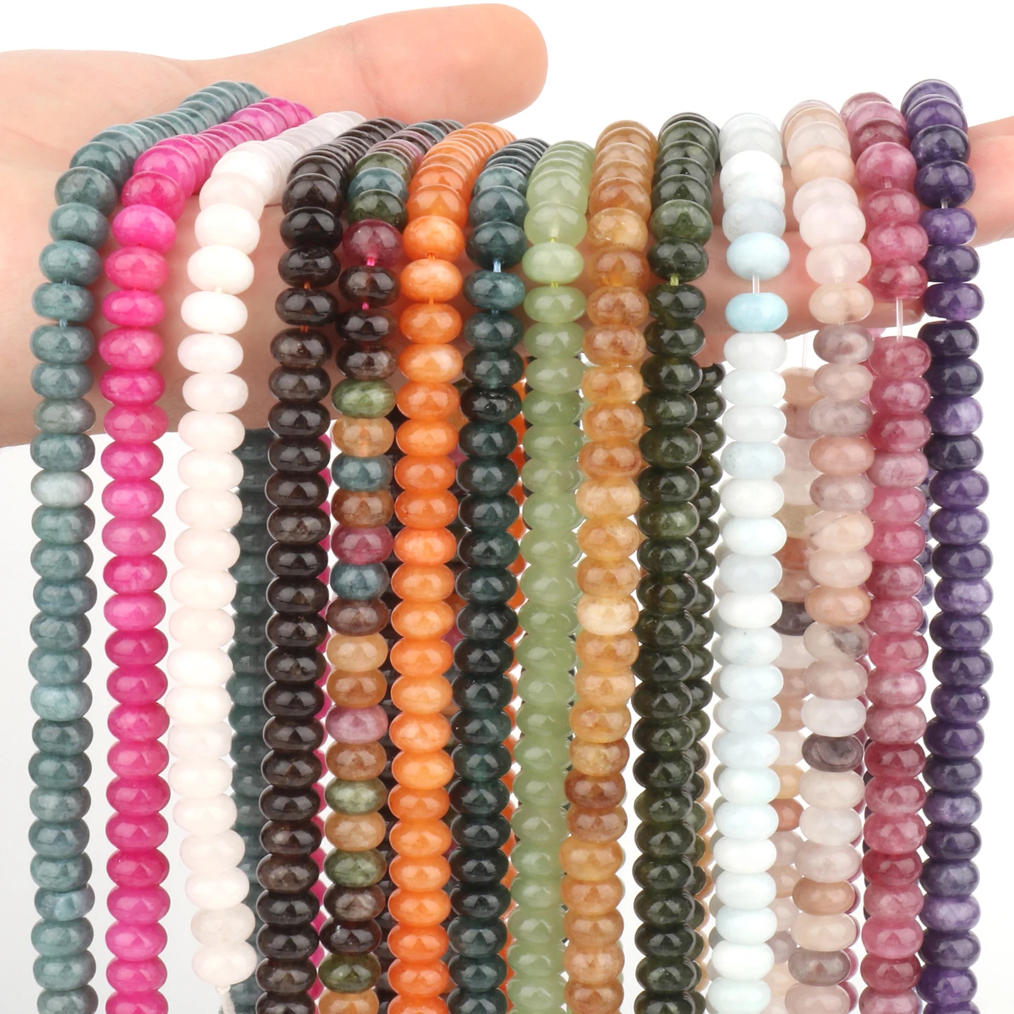 5x8mm Natural Stone Beads Tiger Eye Tourmaline Citrines Quartz Jade Abacus Rondelle Loose Beads for DIY Making Earrings Bracelet