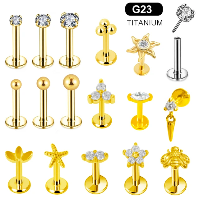 ASTM F136 G23 Titanium Labret Piercing Starfish Earring Stud Bee Leaf Push In CZ Threadless Cartilage 16/18/20G Biżuteria do ciała