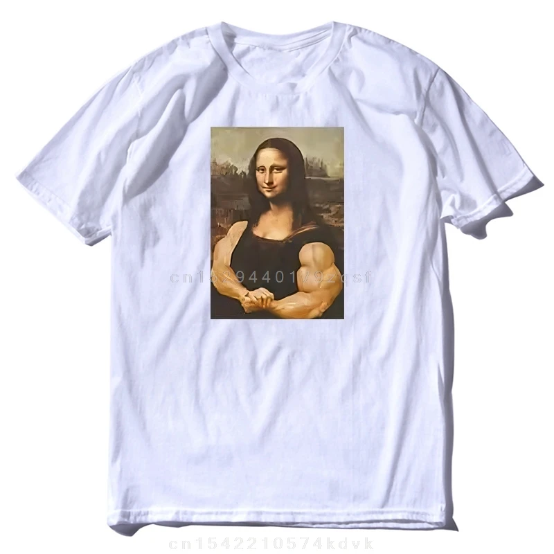 مضحك الموناليزا اللياقة البدنية تي شيرت العضلات الصالة الرياضية عادية الجرافيك قصيرة الأكمام تي شيرت للجنسين موضة عادية المتضخم تي شيرت #1