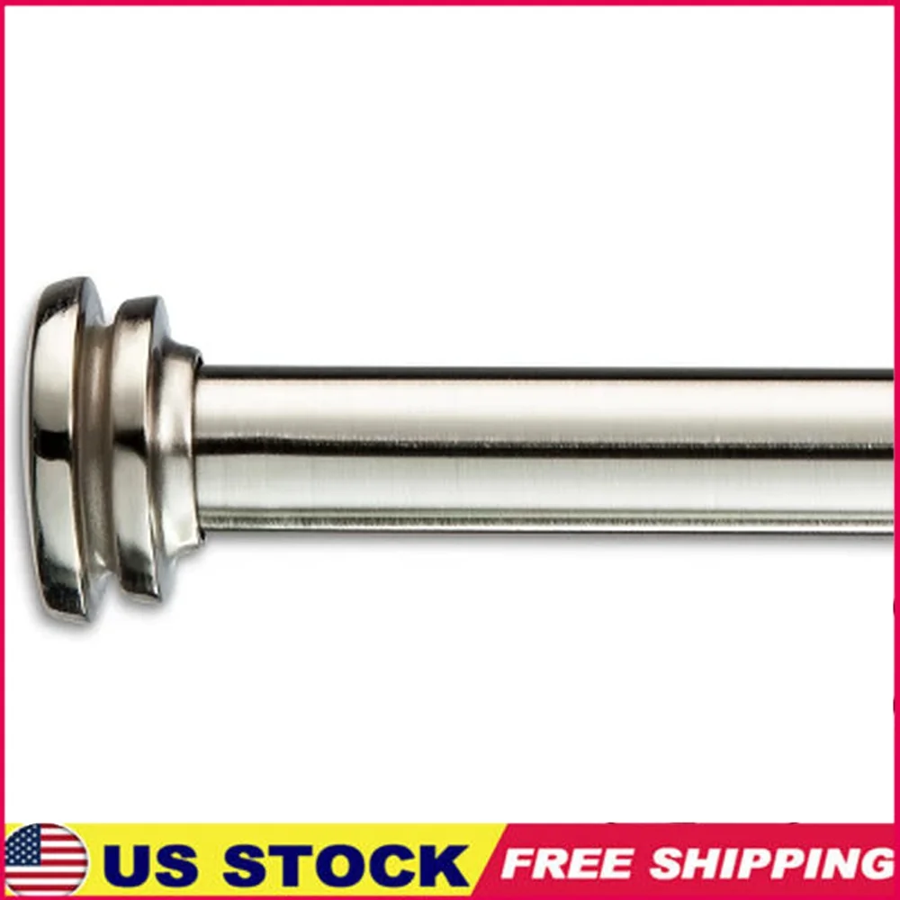 

Adjustable Café Curtain Rod 28-48 Inches Brushed Nickel Steel Construction Includes Brackets Finials Flat Cap Design