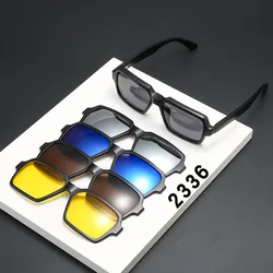 23XXA Gather 6PCS Magnetic Polarized Clip On Sunglasses Women Men Plastic Frame for Night Driving Sunglasses UV400
