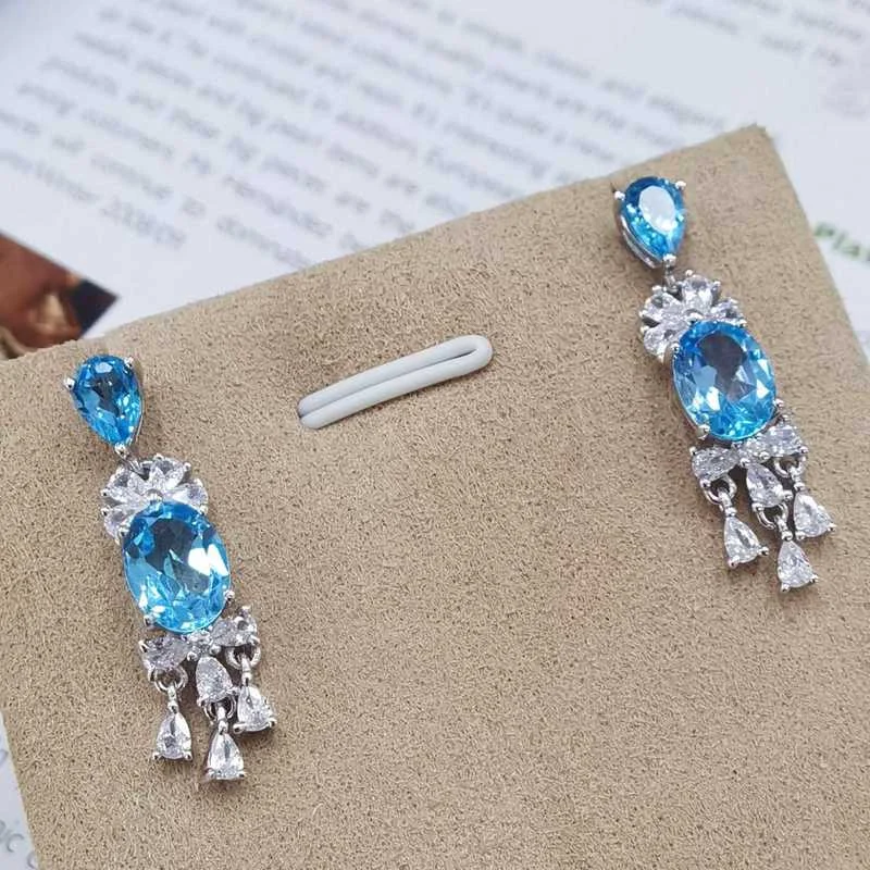 SACE GEMS 2022 tendencia pendientes de topacio azul suizo Plata de Ley 925 pendientes grandes para mujer joyería fina de compromiso de boda